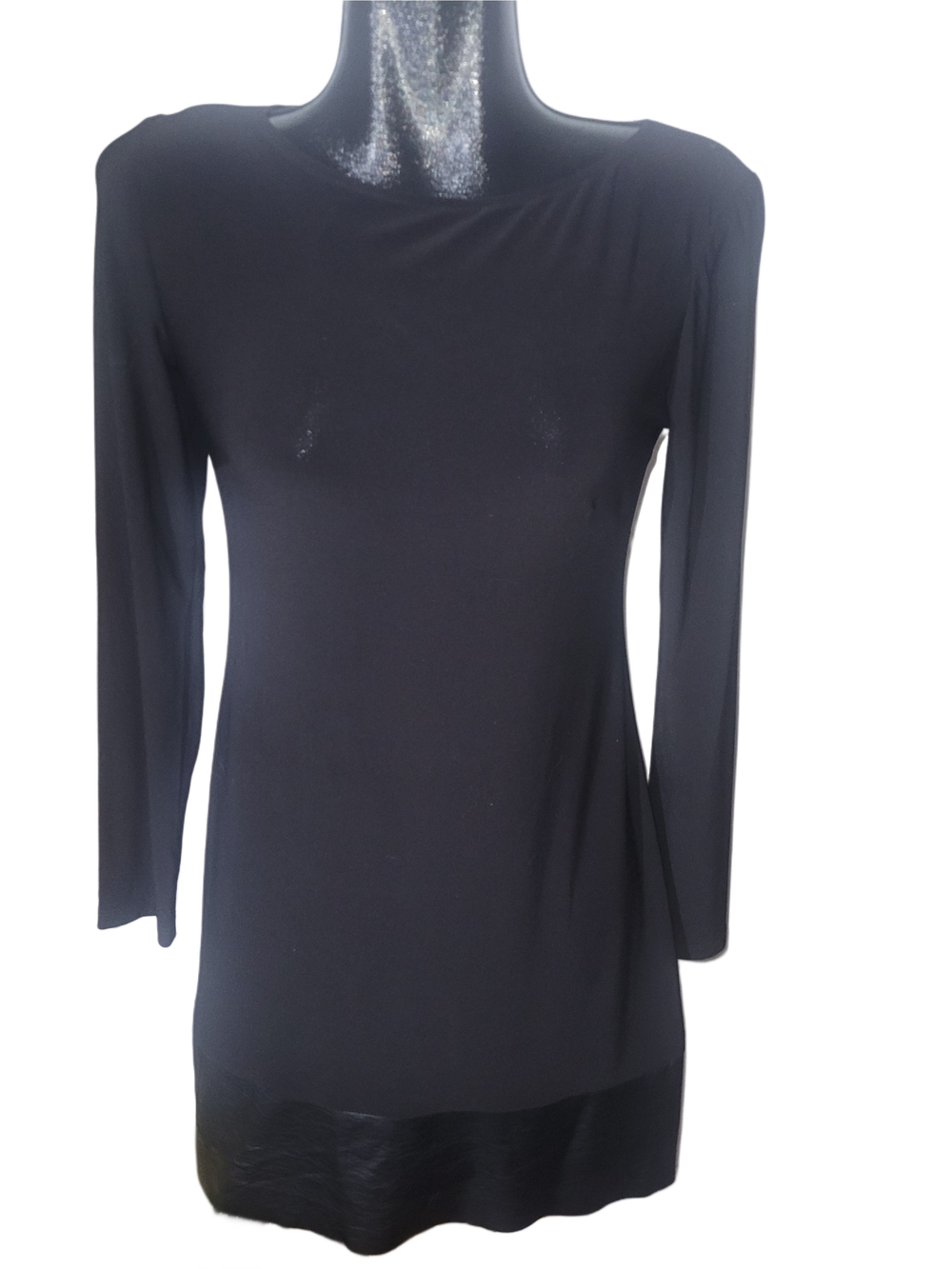 Chaps Black Women's Long-Sleeve Shift Dress With Faux Leather Hemline Size S